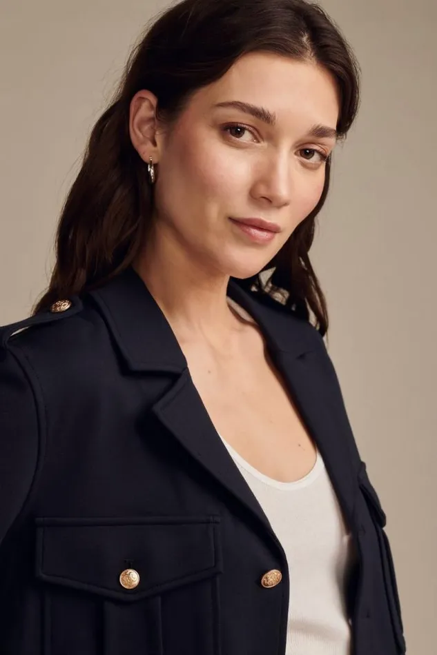 Women Lucky Brand Jackets and Outerwear Cropped Ponte Jacket Navy