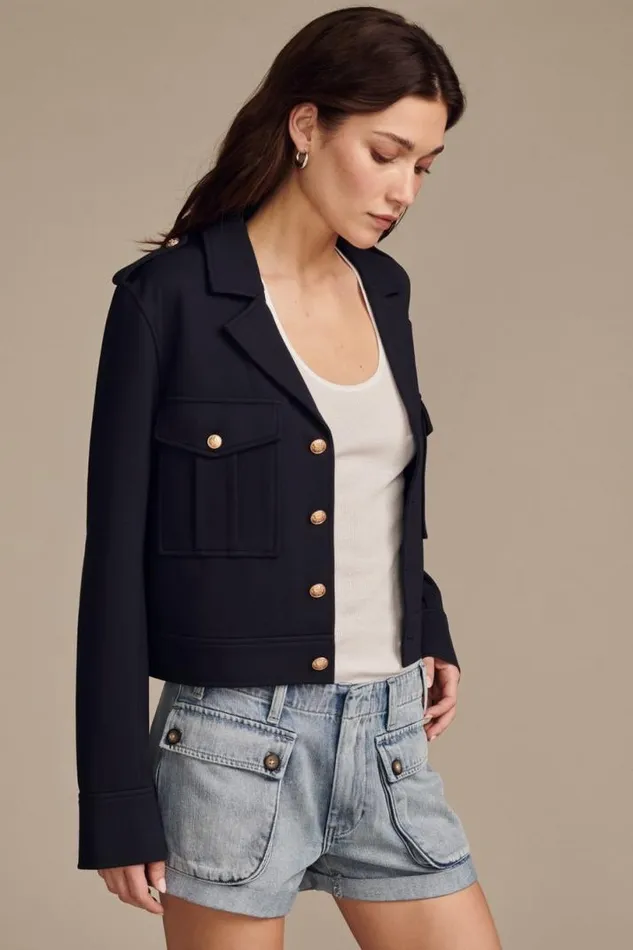 Women Lucky Brand Jackets and Outerwear Cropped Ponte Jacket Navy
