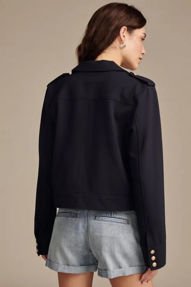 Women Lucky Brand Jackets and Outerwear Cropped Ponte Jacket Navy