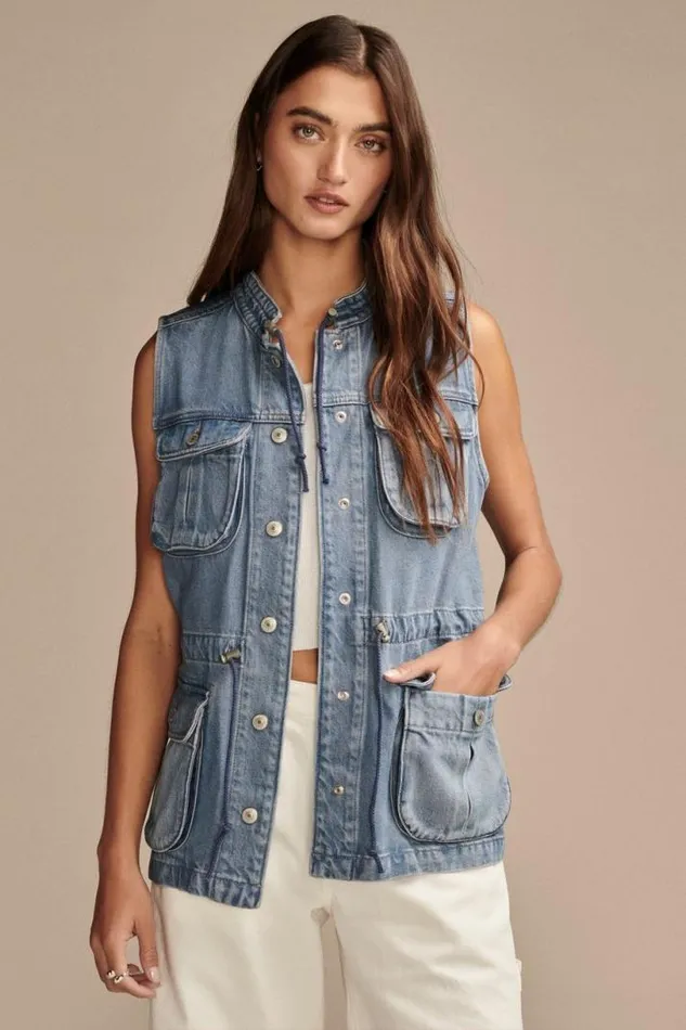 Women Lucky Brand Jackets and Outerwear Denim Utility Vest Lakeside