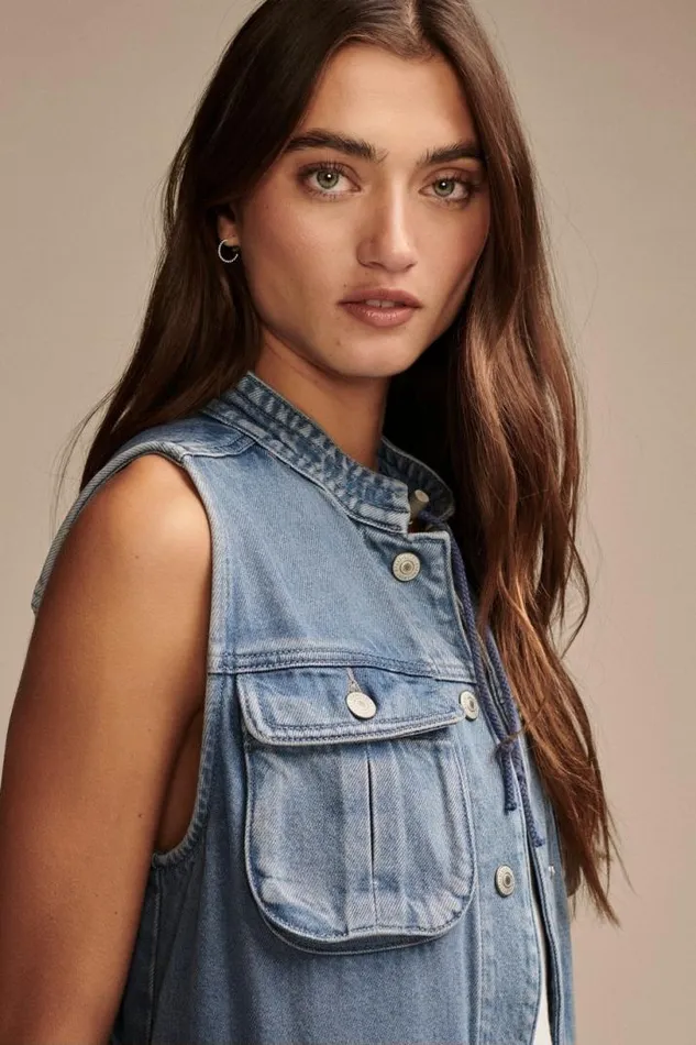 Women Lucky Brand Jackets and Outerwear Denim Utility Vest Lakeside