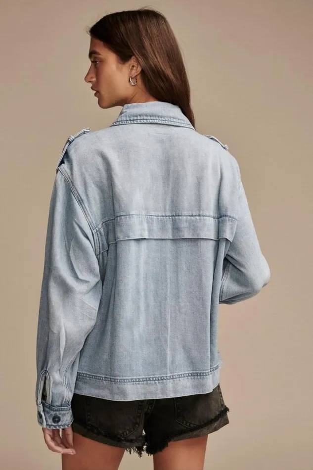 Women Lucky Brand Jackets and Outerwear Liquid Denim Luxe Utility Jacket Marine