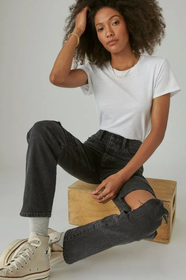 Women Lucky Brand Jeans High Rise Drew Mom Meteor Dest