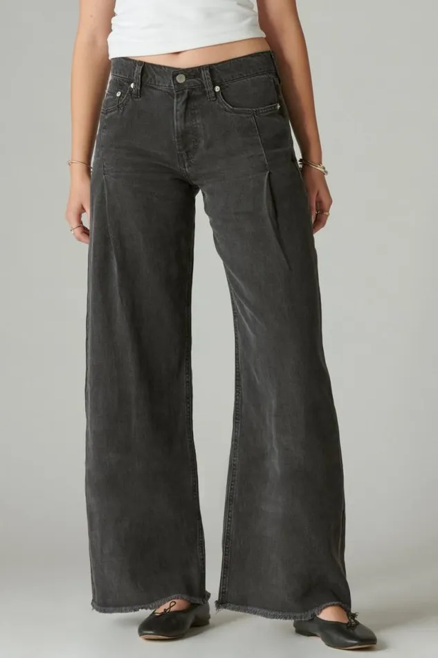 Women Lucky Brand Jeans Liquid Denim Luxe Palazzo Soft Black