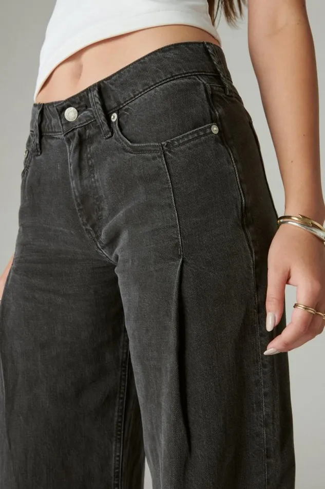 Women Lucky Brand Jeans Liquid Denim Luxe Palazzo Soft Black