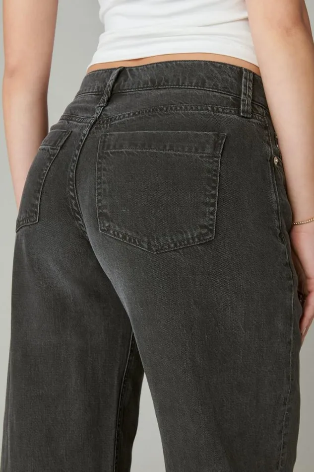 Women Lucky Brand Jeans Liquid Denim Luxe Palazzo Soft Black