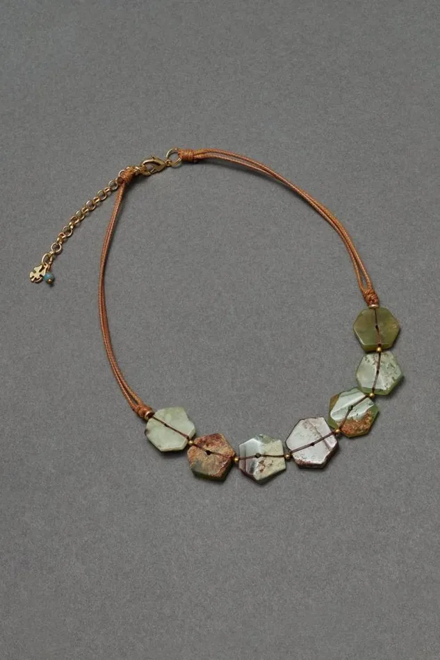 Women Lucky Brand Jewelry Amazonite Stone Threaded Necklace Gold
