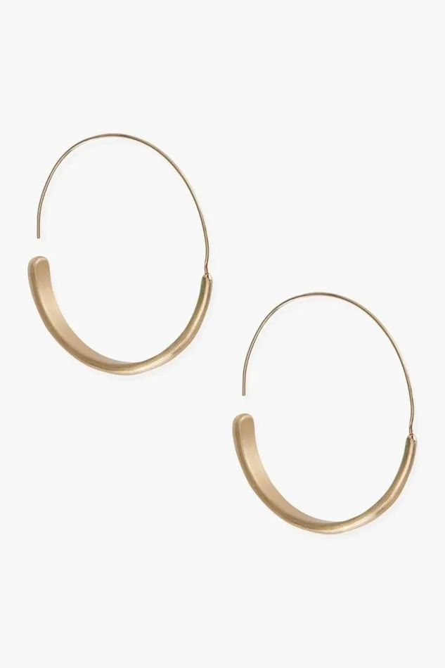 Women Lucky Brand Jewelry Brushed Gold Modern Hoop Earrings Gold