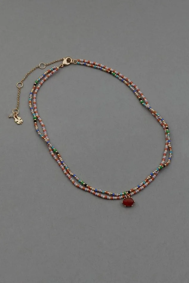 Women Lucky Brand Jewelry Colorful Seed Bead Layer Necklace Gold