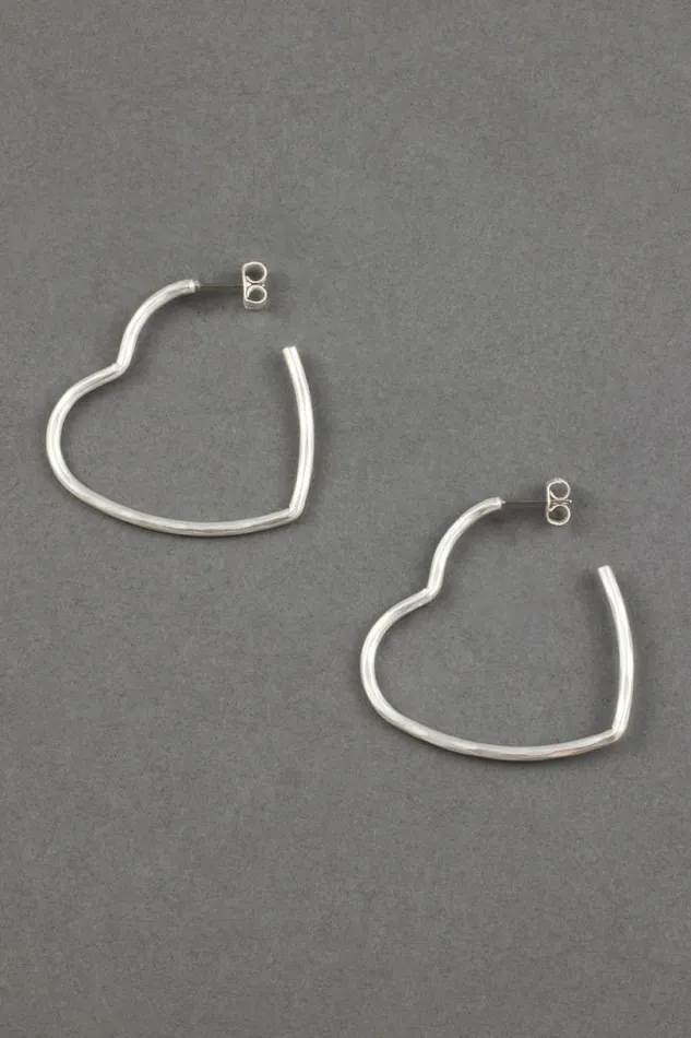 Women Lucky Brand Jewelry Open Heart Hoop Earring Silver