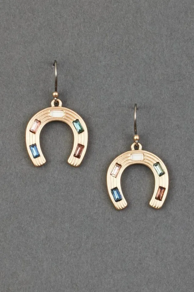 Women Lucky Brand Jewelry Set Stone Horseshoe Drop Earring Gold