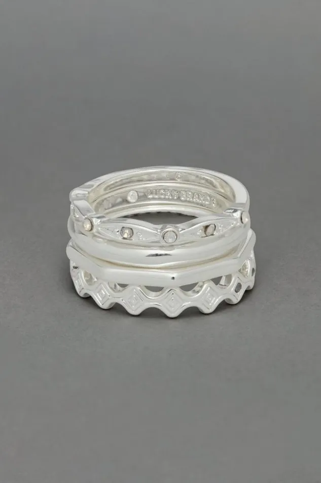 Women Lucky Brand Jewelry Shine Pave Ring Stack Silver