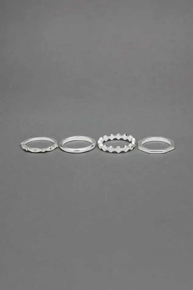 Women Lucky Brand Jewelry Shine Pave Ring Stack Silver