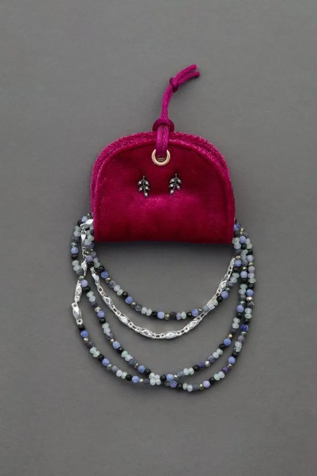 Women Lucky Brand Jewelry Stud Earring and Beaded Necklace Gift Set Silver