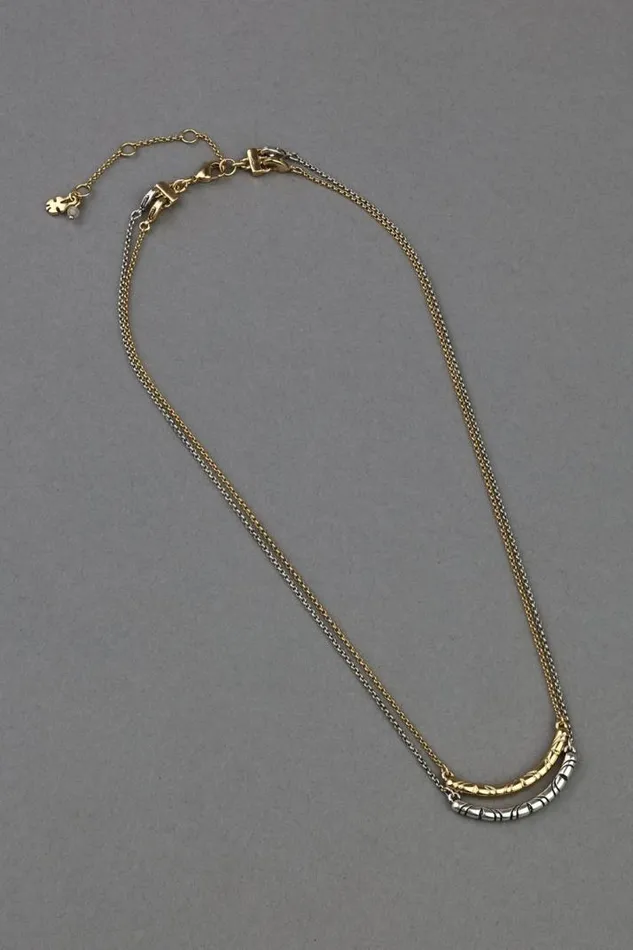 Women Lucky Brand Jewelry Two Tone Bar Layer Necklace Two Tone