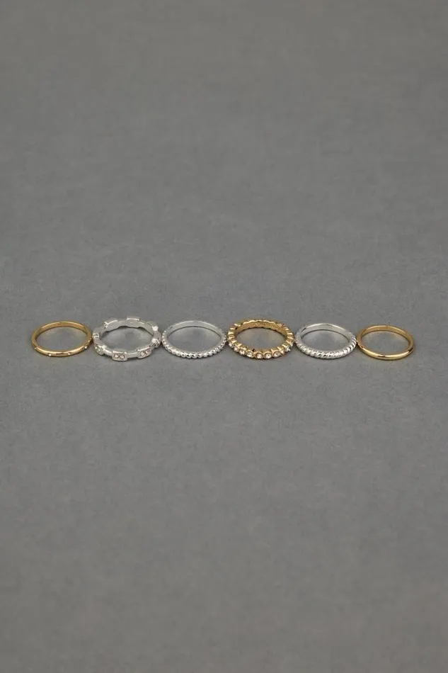 Women Lucky Brand Jewelry Two Tone Pave Ring Stack Two Tone