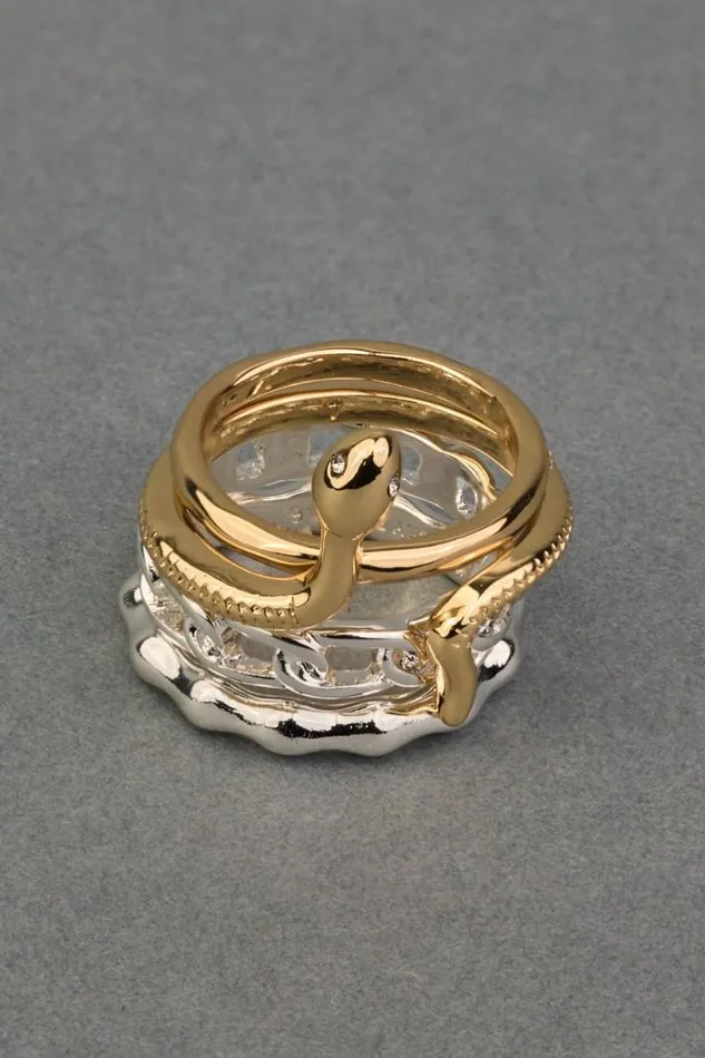 Women Lucky Brand Jewelry Two Tone Snake Ring Stack Two Tone