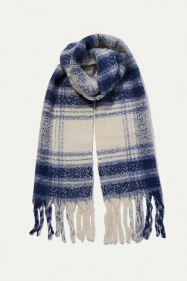 Women Lucky Brand Scarves and Bandanas Plaid Blanket Scarf Navy Combo