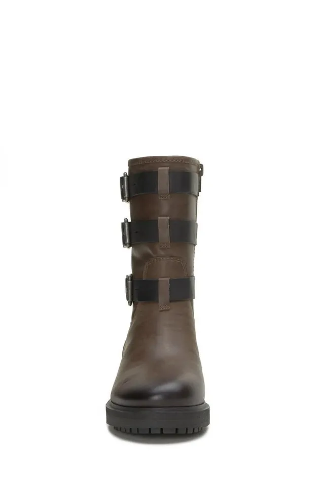 Women Lucky Brand Shoes Cheviss Biker Boot Dark Brown