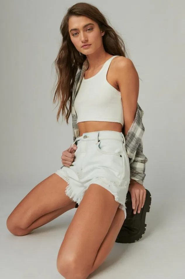 Women Lucky Brand Shorts High Rise Mom Short Time Zone