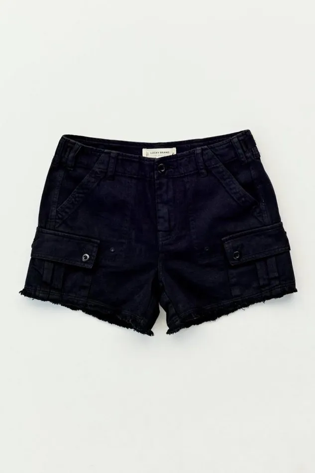 Women Lucky Brand Shorts Raw Hem Utility Short Washed Black