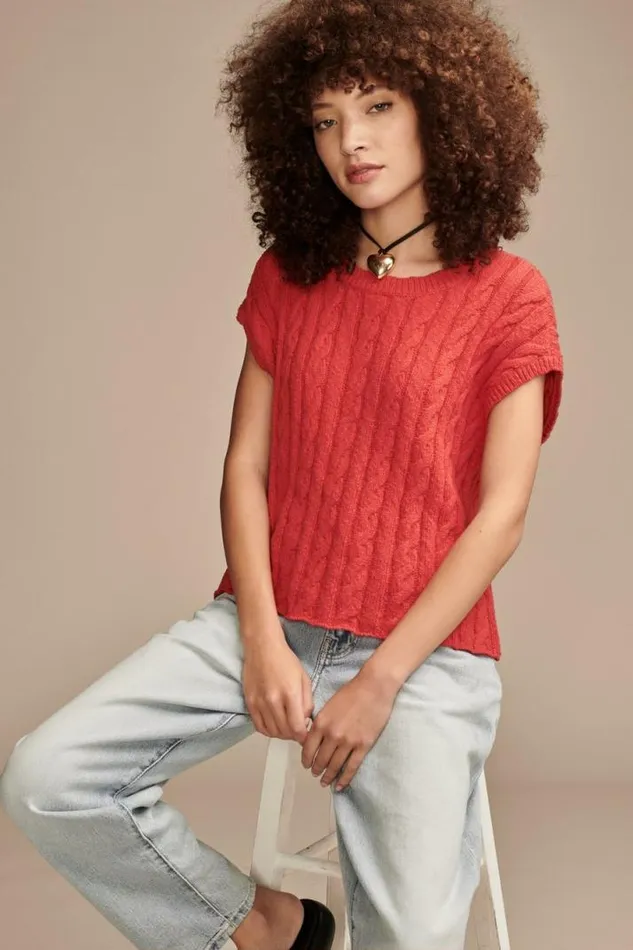 Women Lucky Brand Sweaters and Sweatshirts Baby Cable Crew Sweater Bittersweet