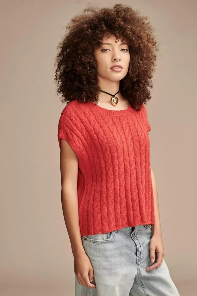 Women Lucky Brand Sweaters and Sweatshirts Baby Cable Crew Sweater Bittersweet