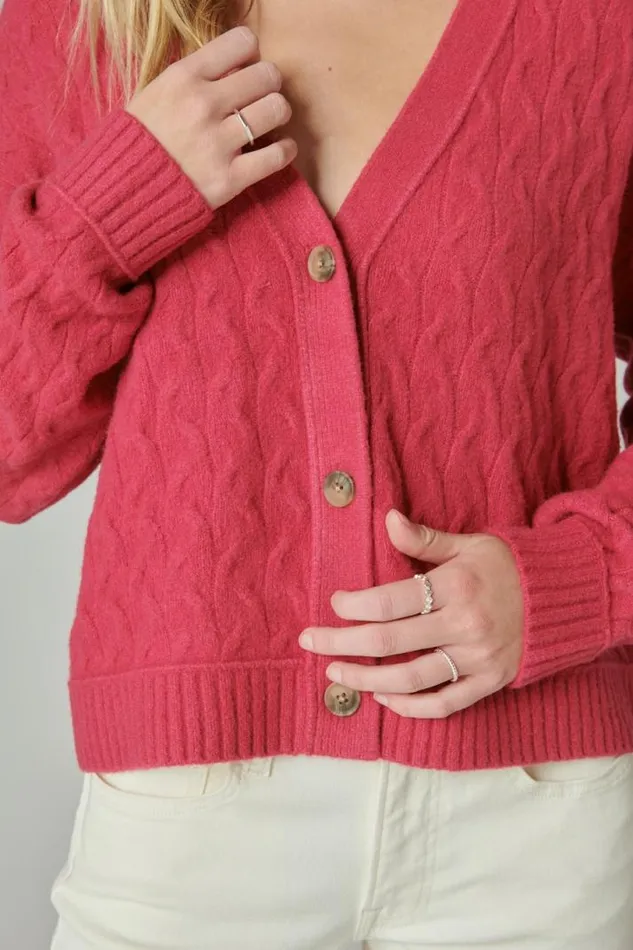 Women Lucky Brand Sweaters and Sweatshirts Cozy Cable Stitch Cardigan Red Bud