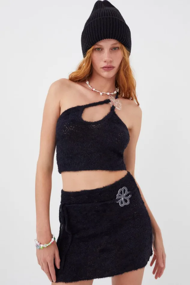 Women Luisa Mini Skirt Black For Love and Lemons Knitwear