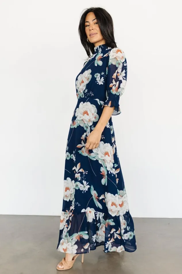 Women Marie Mock Neck Maxi Dress Navy Floral Baltic Born Maxi Dresses