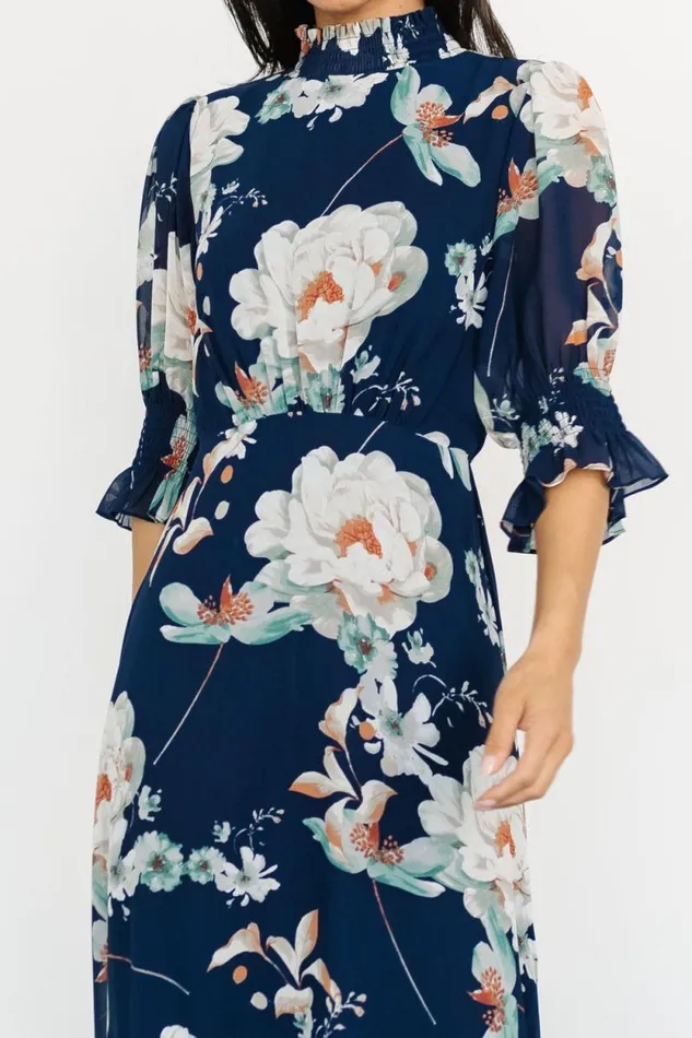 Women Marie Mock Neck Maxi Dress Navy Floral Baltic Born Maxi Dresses Women Marie Mock Neck Maxi Dress Navy Floral Baltic Born Maxi Dresses
