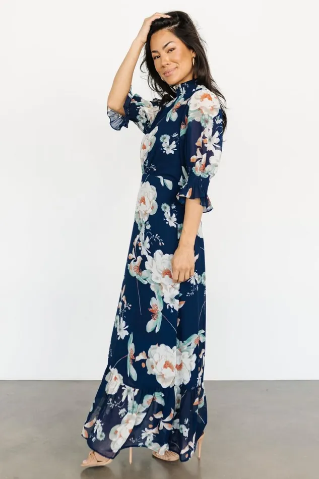 Women Marie Mock Neck Maxi Dress Navy Floral Baltic Born Maxi Dresses Women Marie Mock Neck Maxi Dress Navy Floral Baltic Born Maxi Dresses