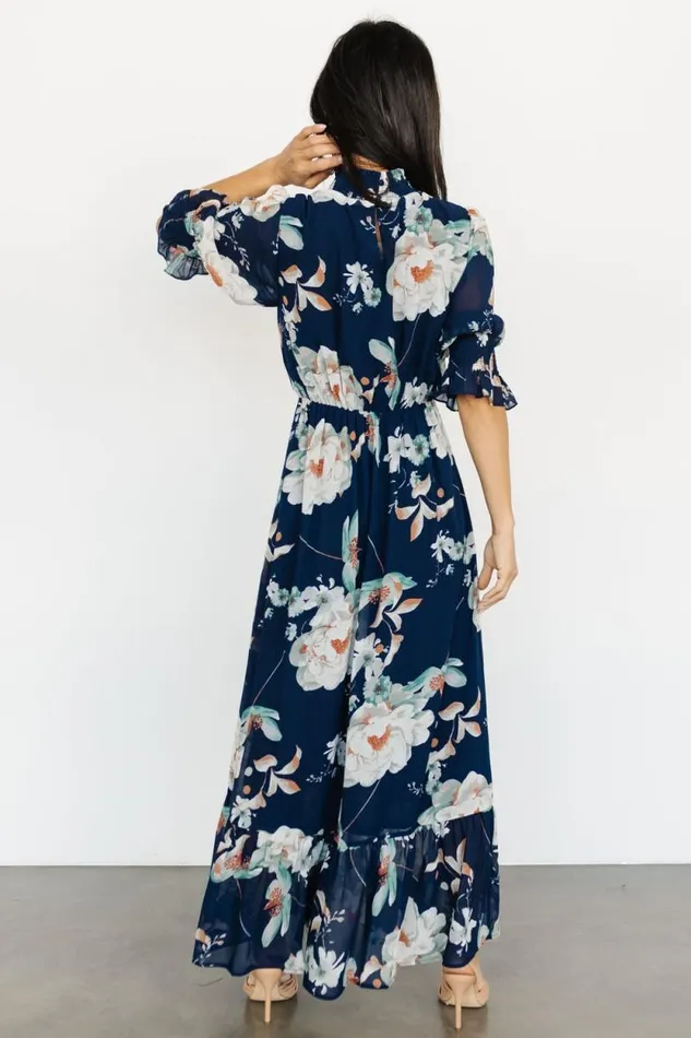 Women Marie Mock Neck Maxi Dress Navy Floral Baltic Born Maxi Dresses Women Marie Mock Neck Maxi Dress Navy Floral Baltic Born Maxi Dresses