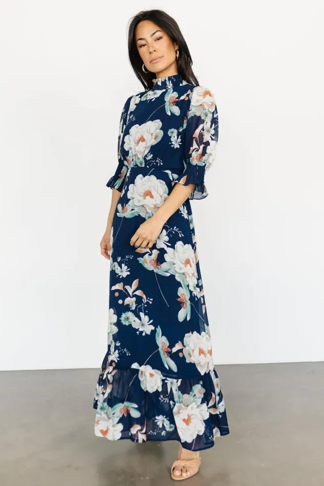 Women Marie Mock Neck Maxi Dress Navy Floral Baltic Born Maxi Dresses Women Marie Mock Neck Maxi Dress Navy Floral Baltic Born Maxi Dresses