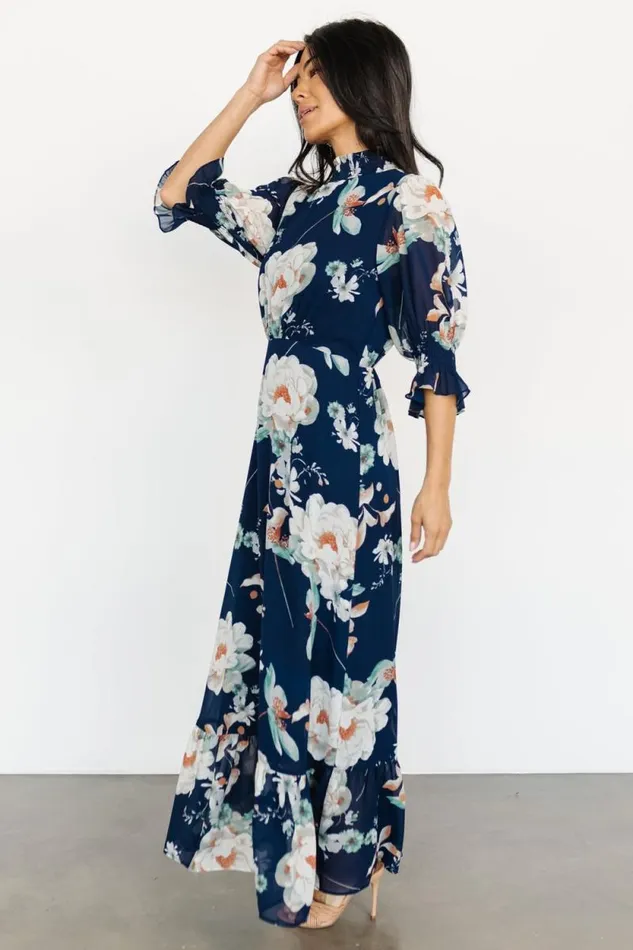 Women Marie Mock Neck Maxi Dress Navy Floral Baltic Born Maxi Dresses Women Marie Mock Neck Maxi Dress Navy Floral Baltic Born Maxi Dresses