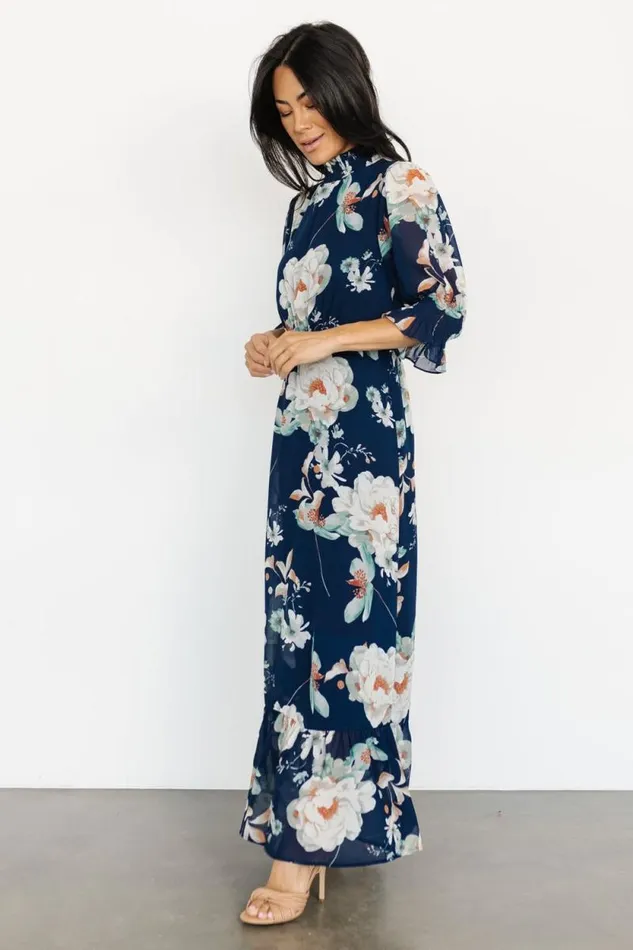Women Marie Mock Neck Maxi Dress Navy Floral Baltic Born Maxi Dresses Women Marie Mock Neck Maxi Dress Navy Floral Baltic Born Maxi Dresses