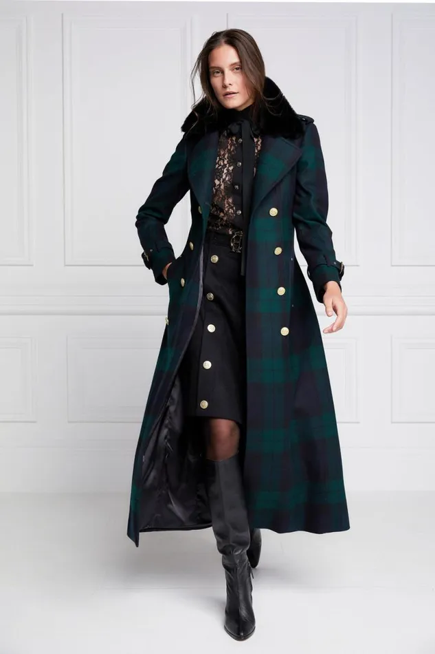 Women Marlborough Shearling Trench Coat Blackwatch Holland Cooper Tailoring