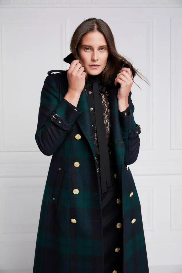 Women Marlborough Shearling Trench Coat Blackwatch Holland Cooper Tailoring