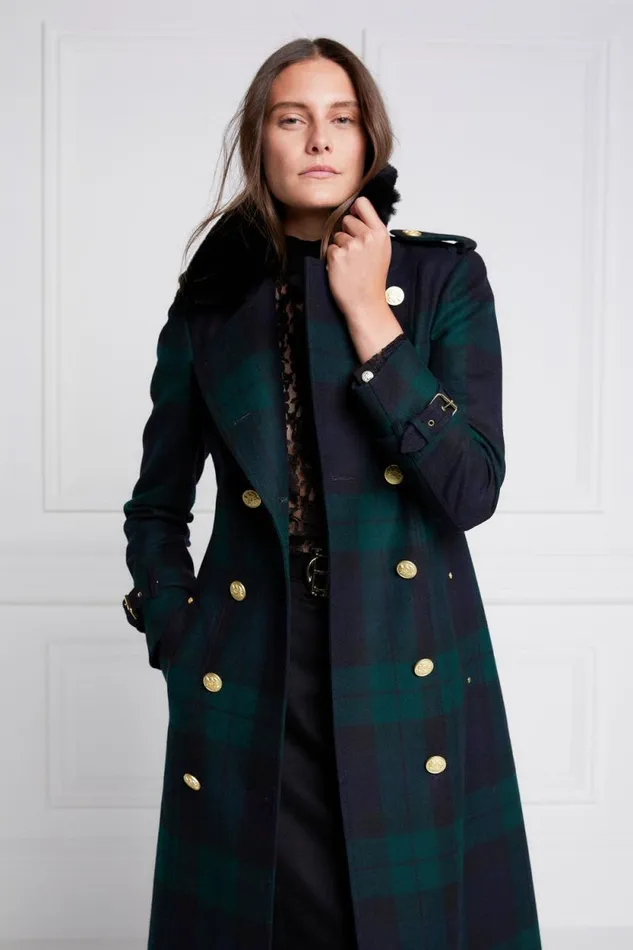Women Marlborough Shearling Trench Coat Blackwatch Holland Cooper Tailoring