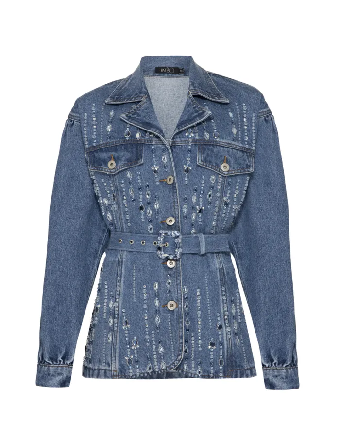 Women Matching Sets PatBO HandBeaded Denim Jacket Denim