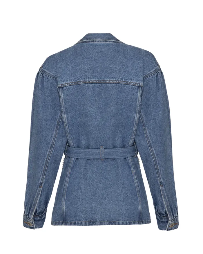 Women Matching Sets PatBO HandBeaded Denim Jacket Denim