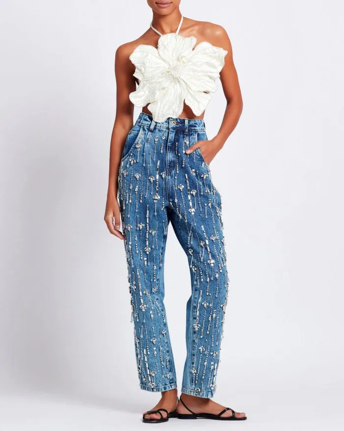 Women Matching Sets PatBO HANDBEADED FLOWER TOP White
