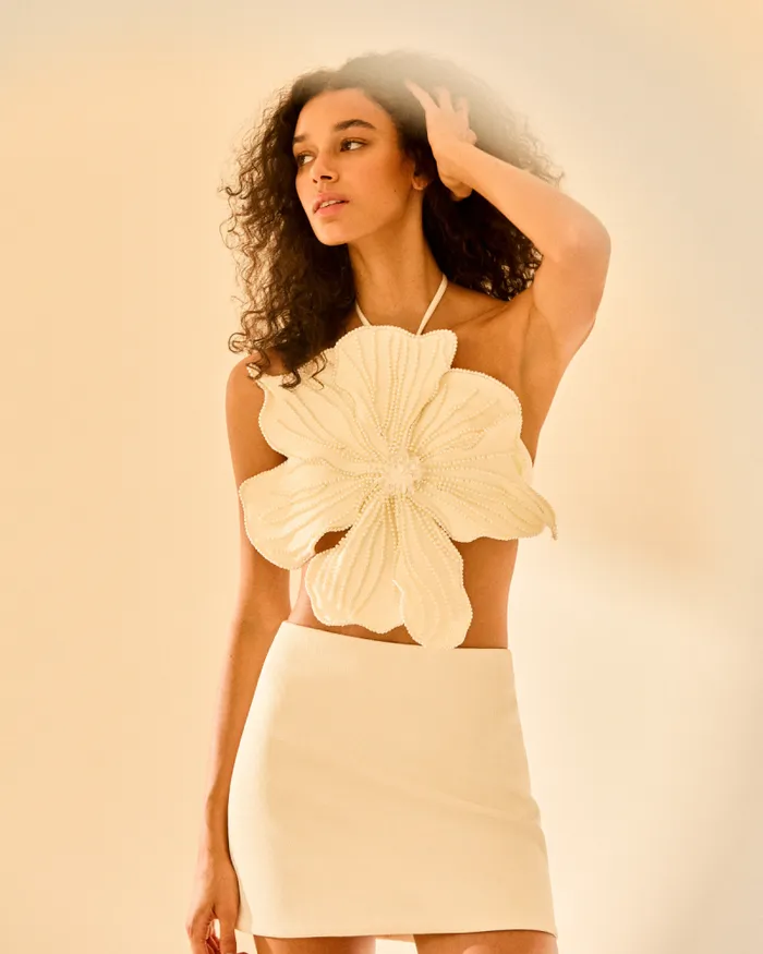 Women Matching Sets PatBO HANDBEADED FLOWER TOP White