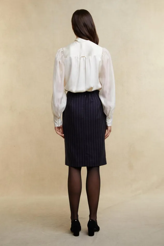 Women Mayfair Pencil Skirt Navy Chalk Pinstripe Holland Cooper Tailoring