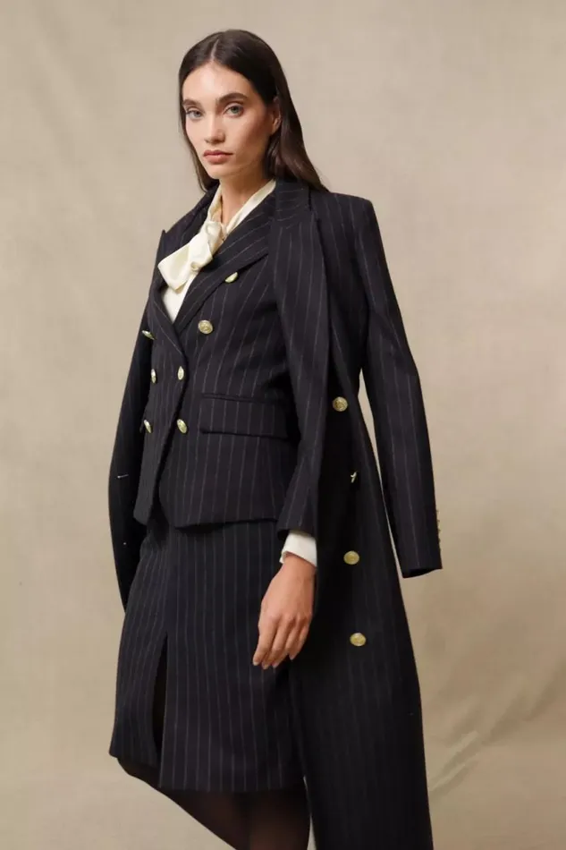 Women Mayfair Pencil Skirt Navy Chalk Pinstripe Holland Cooper Tailoring
