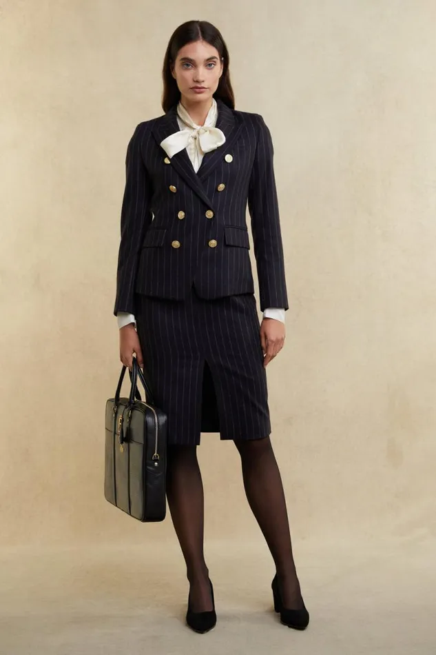 Women Mayfair Pencil Skirt Navy Chalk Pinstripe Holland Cooper Tailoring