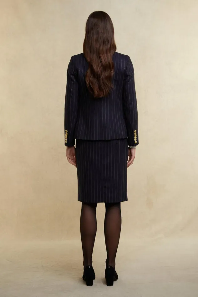 Women Mayfair Pencil Skirt Navy Chalk Pinstripe Holland Cooper Tailoring