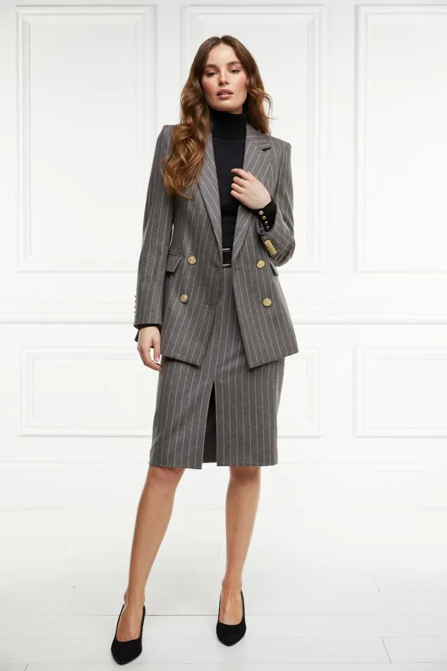 Women Mayfair Pencil Skirt Soft Grey Pinstripe Holland Cooper Tailoring