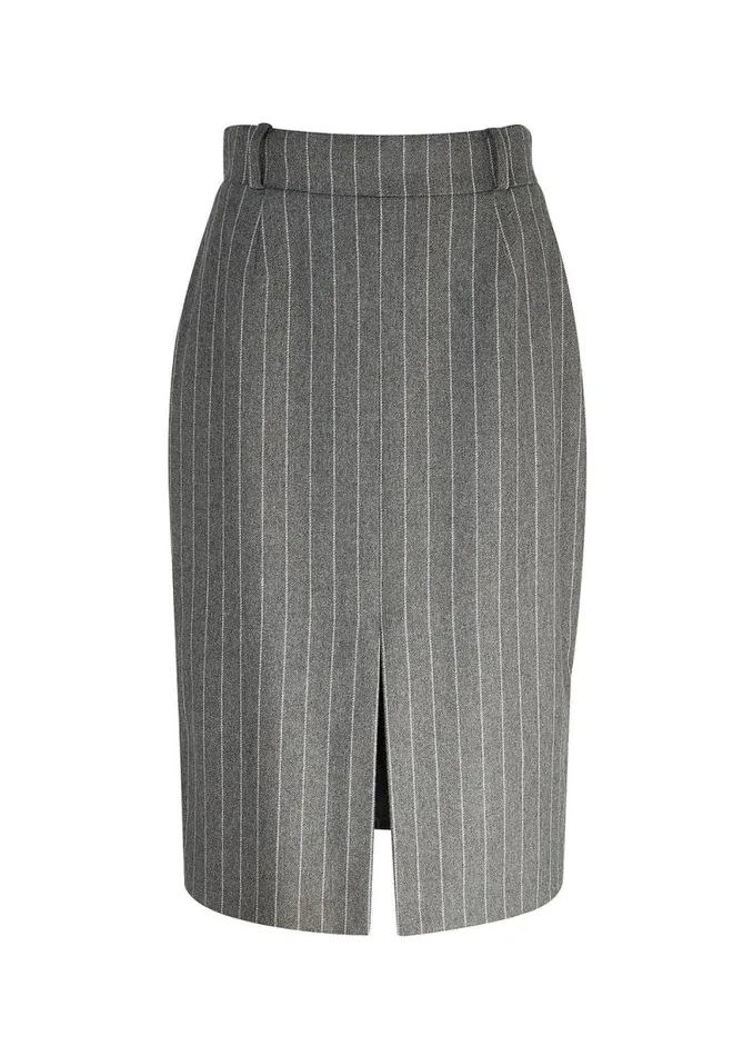 Women Mayfair Pencil Skirt Soft Grey Pinstripe Holland Cooper Tailoring