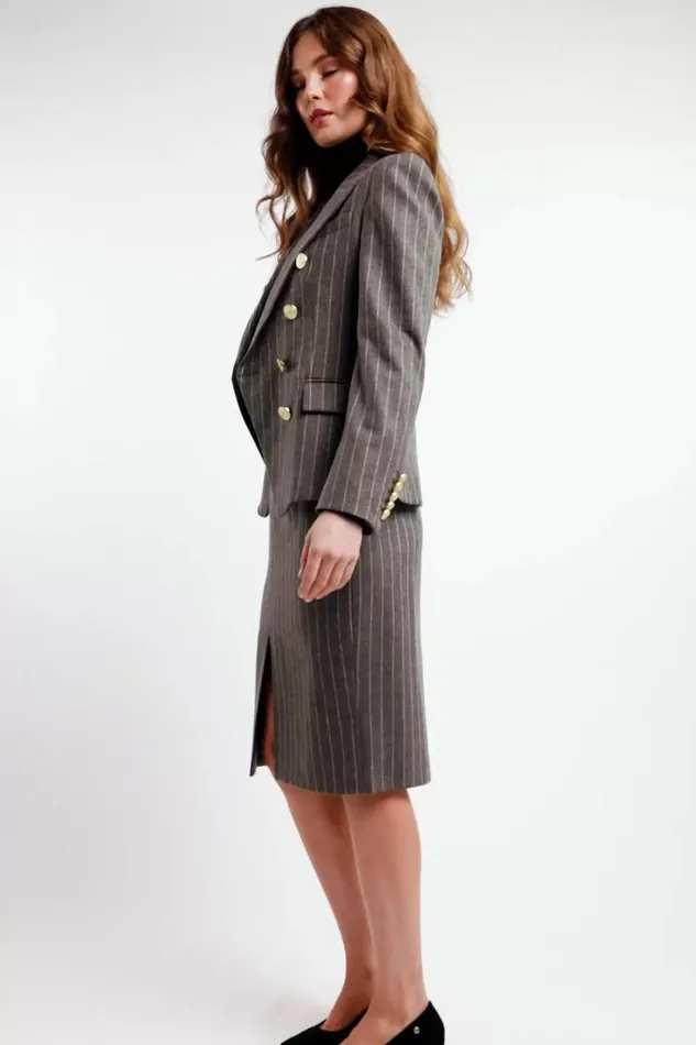 Women Mayfair Pencil Skirt Soft Grey Pinstripe Holland Cooper Tailoring
